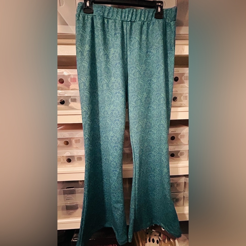 L&B Teal Paisley Flared Pants
